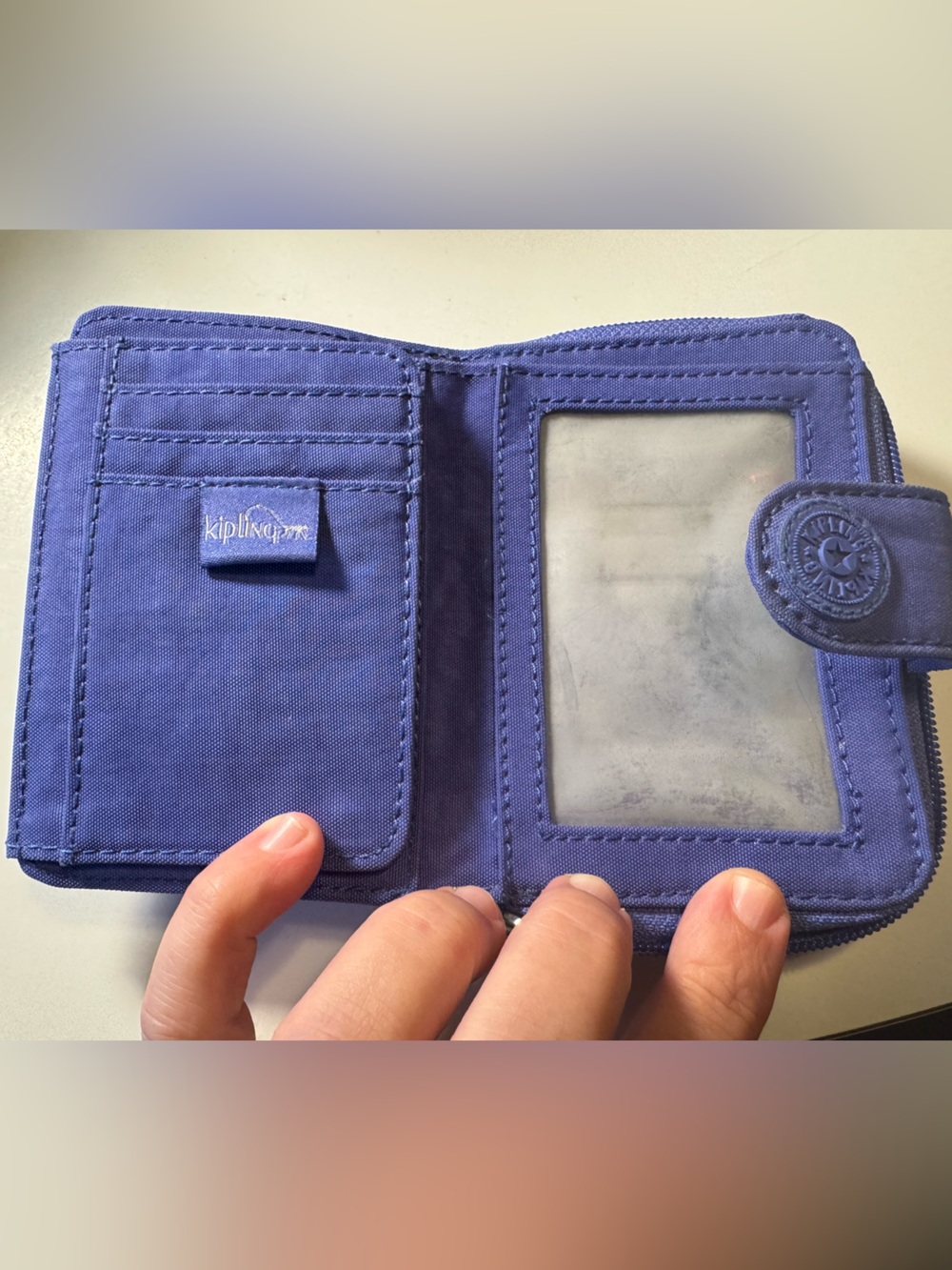 High End Kipling Vintage Blue Purple Women’s Trifold Zip Up Wallet MINTY - Picture 4 of 10
